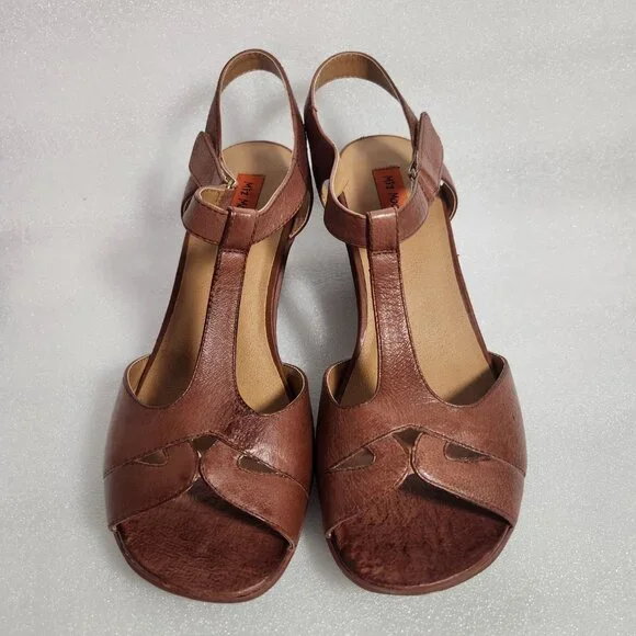 Miz Mooz Carter Leather Open Toe T-Strap Sandals Size 40 US 9 Brown - Picture 2 of 14
